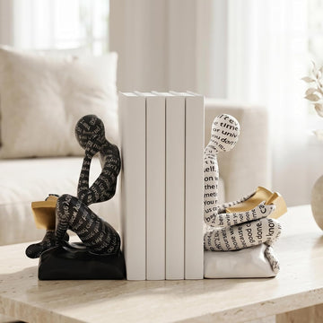 Thinker Bookends for Shelves, Decorative Book Ends, Heavy Duty Book Stoppers Bookshelf Decoration, Modern Aesthetic