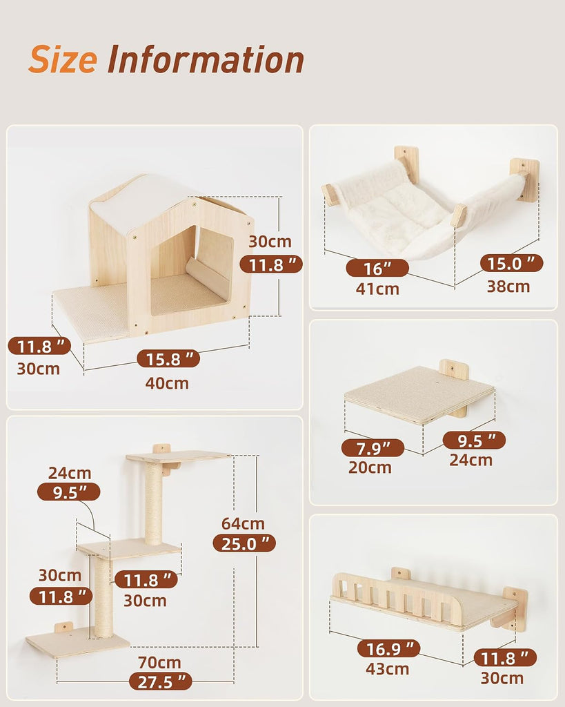 5-in-1 Cat Wall Shelves for Large Cat, Large Hammock, Wide Perch