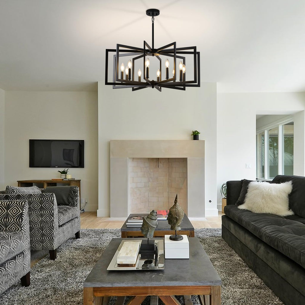 Black Chandelier, 10-Light Kitchen Chandelier Light Fixture Modern Metal Industrial Large Chandeliers for Farmhouse