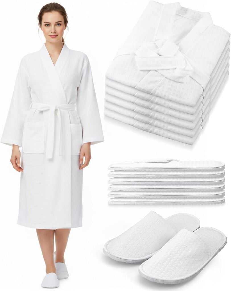 Waffle Bathrobe and Slippers Bulk Set Spa Robes Hotel Bath Lightweight Thin Commercial Soft Shower Party