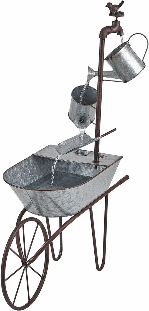 MCC574 Outdoor Floor Galvanized Shovel Pitcher Bucket Fountain, 41" Vintage Garden Water Feature