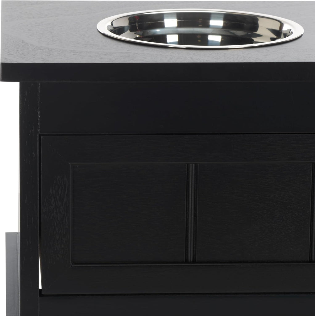 Home Collection Boomer Matte Black Elevated Pet Feeder Dog Bowl Stand with Drawer (Fully Assembled)