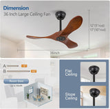 Inspired Maverick Style 36 Inch Solid Wood Ceiling Fan with Remote,Ceiling Fan no Light,6 Speeds,Noiseless,Reversible DC Motor,Modern Ceiling Fans without Lights for Living Room Bedroom Farmhouse,Patios A101-B0DFTPFKSH