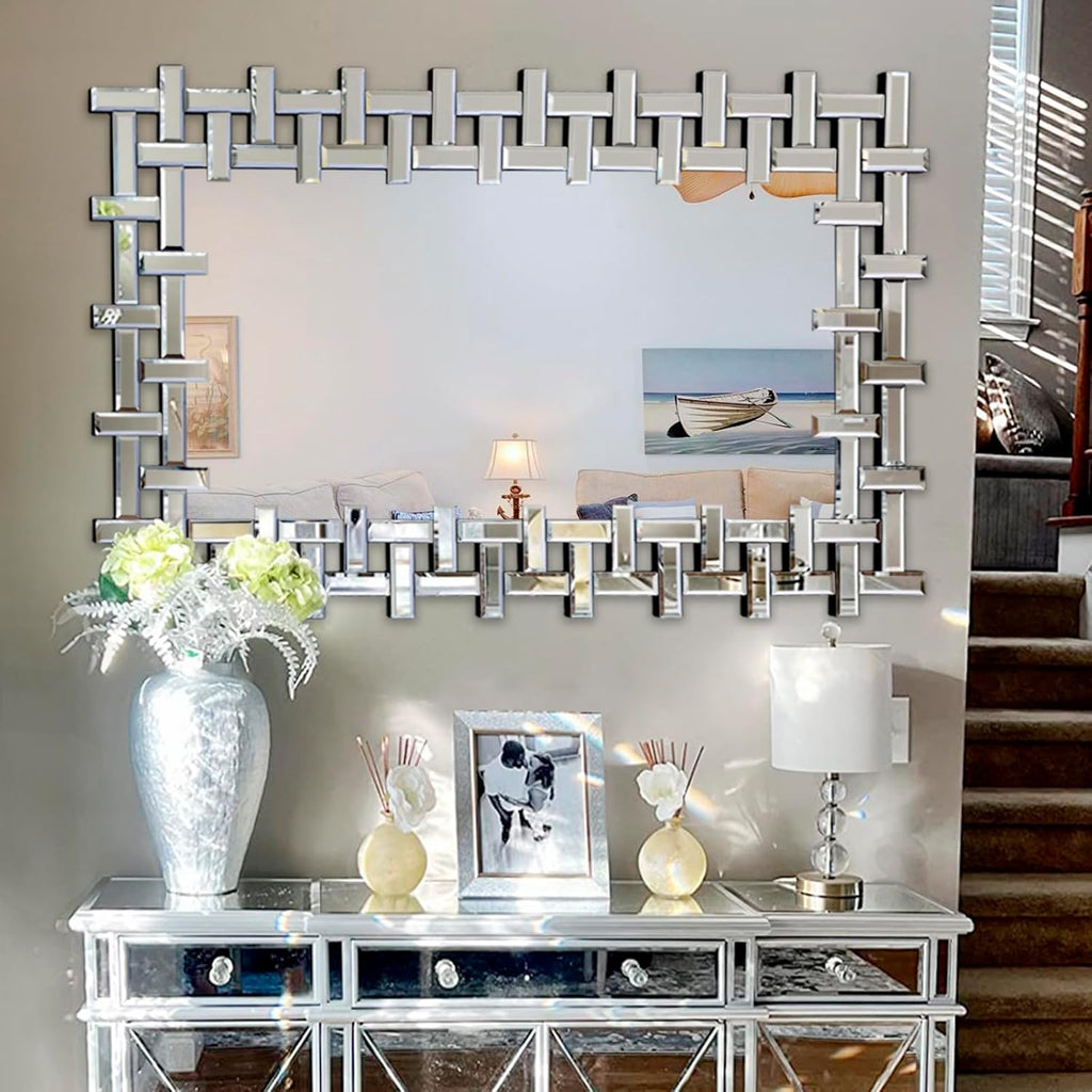 Decorative Mirrors for Wall, 47''x24'' Large Living Room Mirror with Beveled Glass Frame, Rectangle Accent Mirror