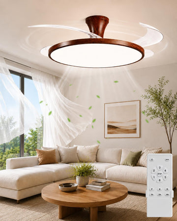 42" Retractable Ceiling Fan with Lights, Slim Fandelier with Remote Control, 3-Color Temperature, 6-Speed Silent
