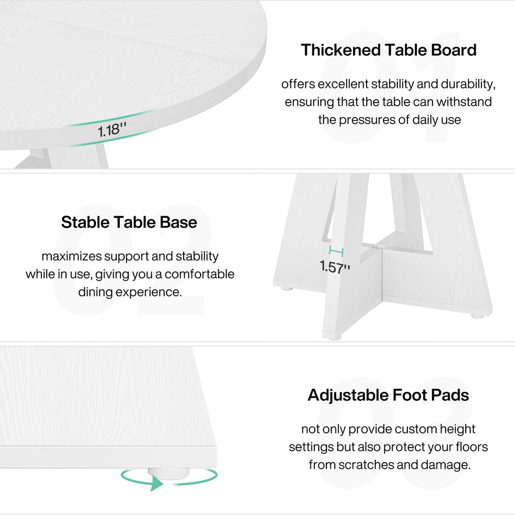 47 inch Round Dining Table Wood Kitchen Table, 47" Dinner Room Tables for 4-6, Farmhouse Accent Furniture with