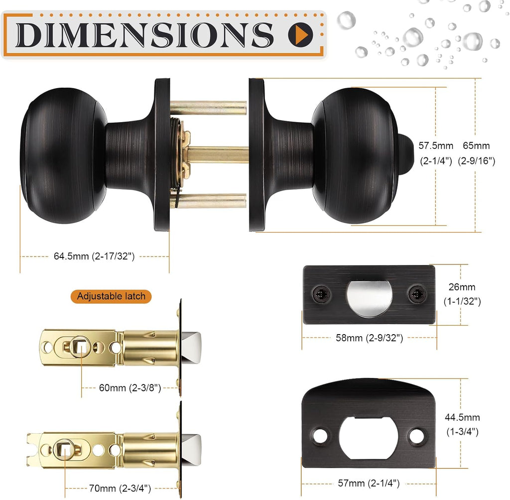Oil Rubbed Bronze Door Knobs, Privacy Door Knob Bedroom, Interior Door Knobs with Thumb Turning Locking Button, 1 Pack