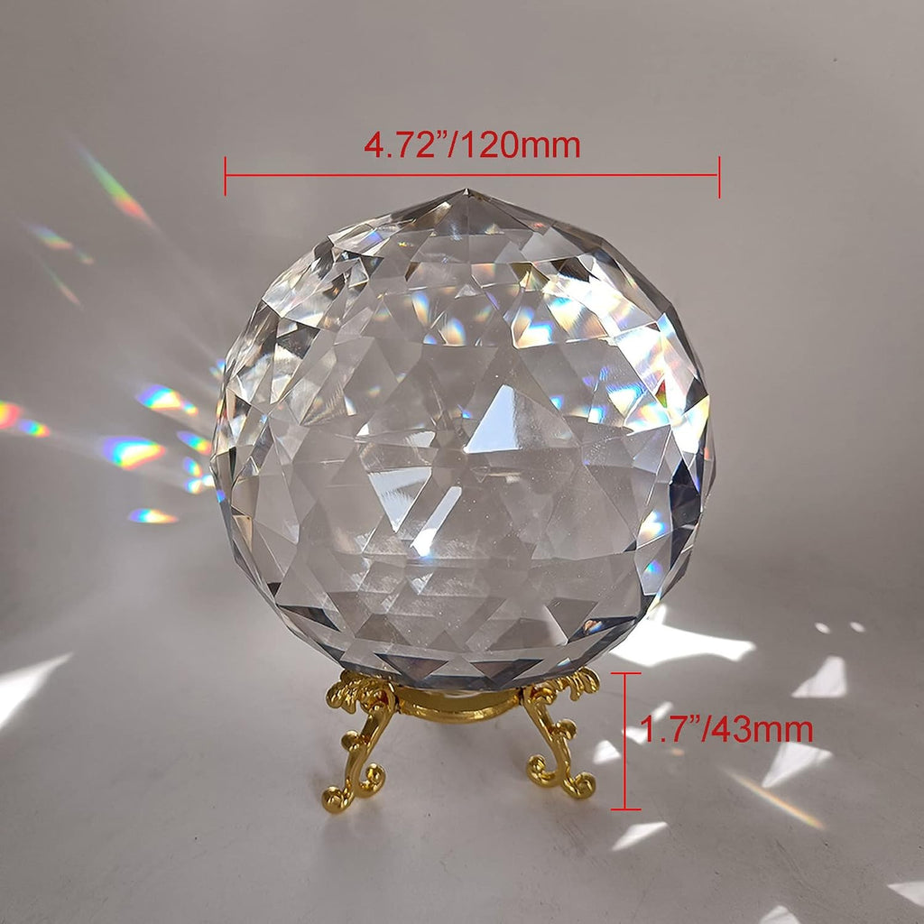 Clear Glass Crystal Ball Prisms with Stand, Window Rainbow Maker Sphere Faceted Gazing Ball for Home Décor, Christmas