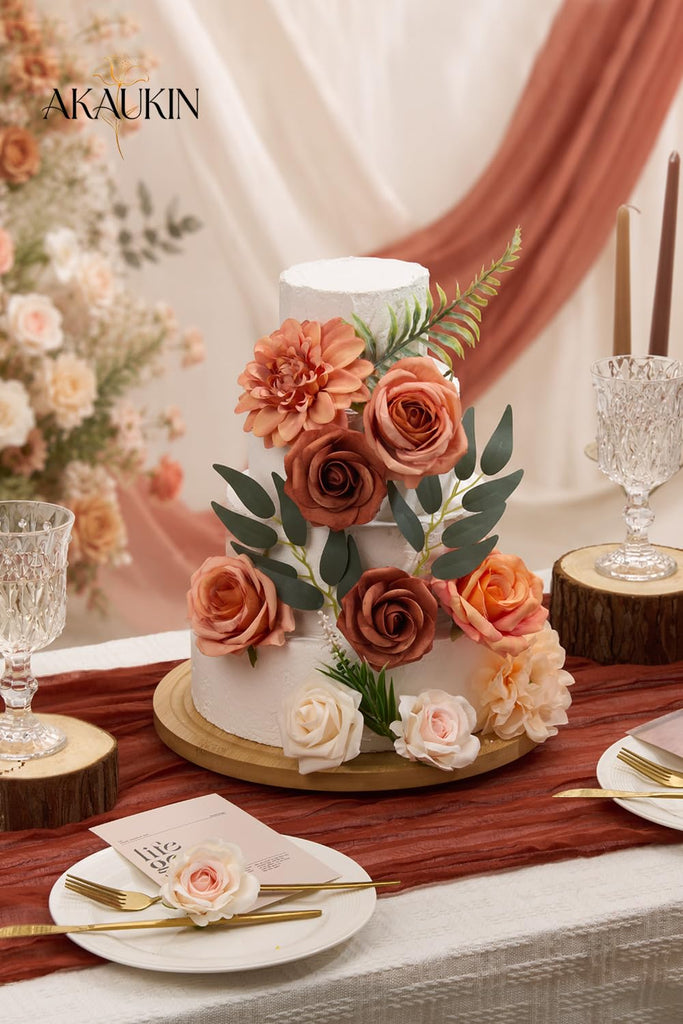 Terracotta Artificial Flowers Combo Box Fall Flowers Rose for Wedding Decor