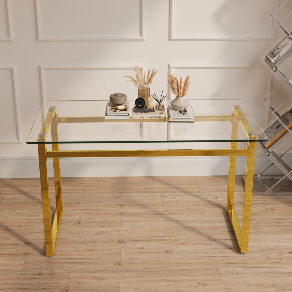 51" Modern Minimalist Rectangular Glass Dining Table for 4-6 with 0.31" Tempered Glass Tabletop and Chrome Metal