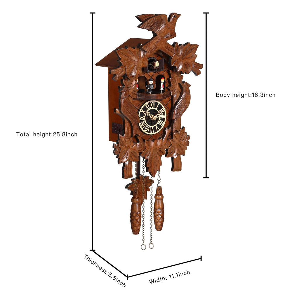 Cuckoo Clock, Hand-Carved Wooden Antique Clock for Wall 11.1"x25.8"