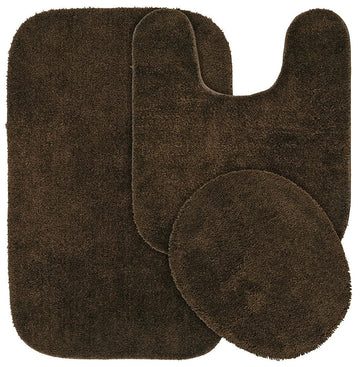 Rug Traditional Nylon Washable Chocolate 3 Piece Set - Lid, Contour, Bath Rug - Soft, Absorbent, and Stylish for Your