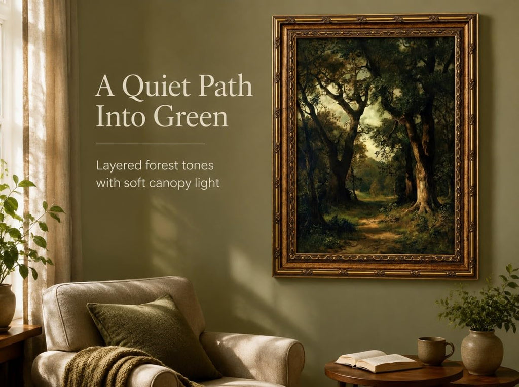 Vintage Forest Path Framed Wall Art Antique Trees Woodland Landscape Canvas Print Dark Academia Farmhouse Wall Decor