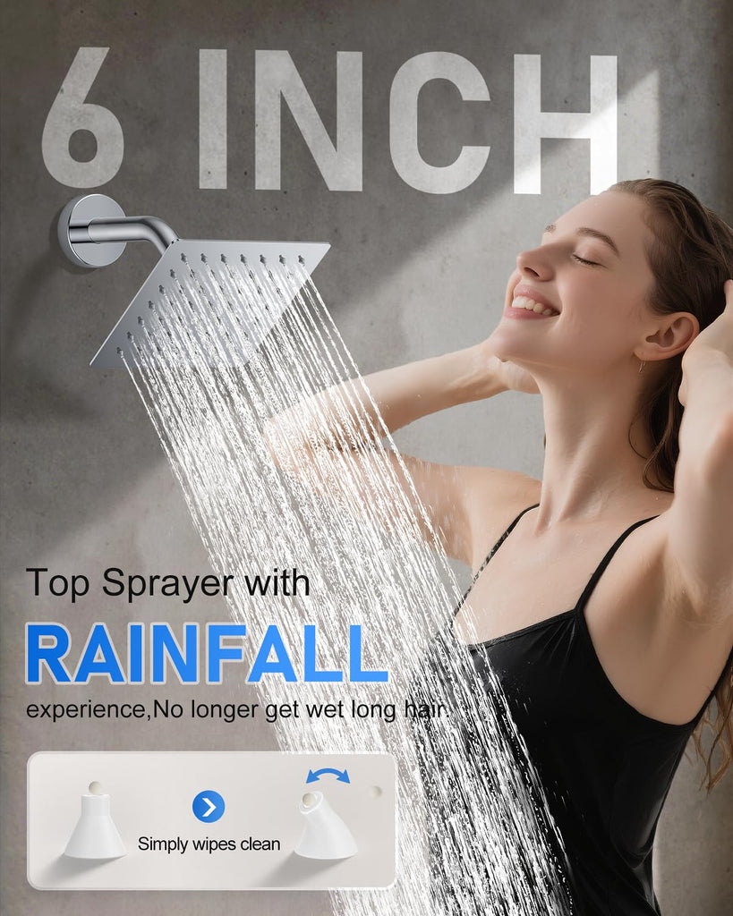 4 Function Shower Faucet Set 12" Rain Shower Head/6'' Side Shower Head and 3 Setting Handheld Ceiling Mount Push