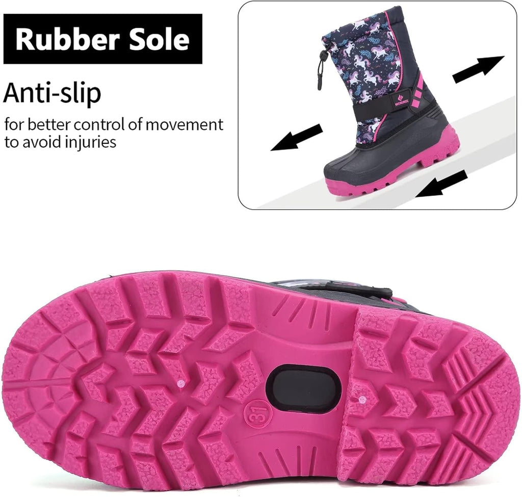 Kids Waterproof Winter Snow Boots,Warm Fur Lined