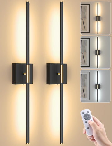 7800mAh Battery Operated Wall Sconces Set of Two, 34'' Rechargeable Wall Sconces with Remote, 360° Rotatable Battery