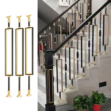 Stair Baluster Posts for Level and Slope Staircases, Black and Gold Metal Stair Spindles /Villas/Office, Staircase