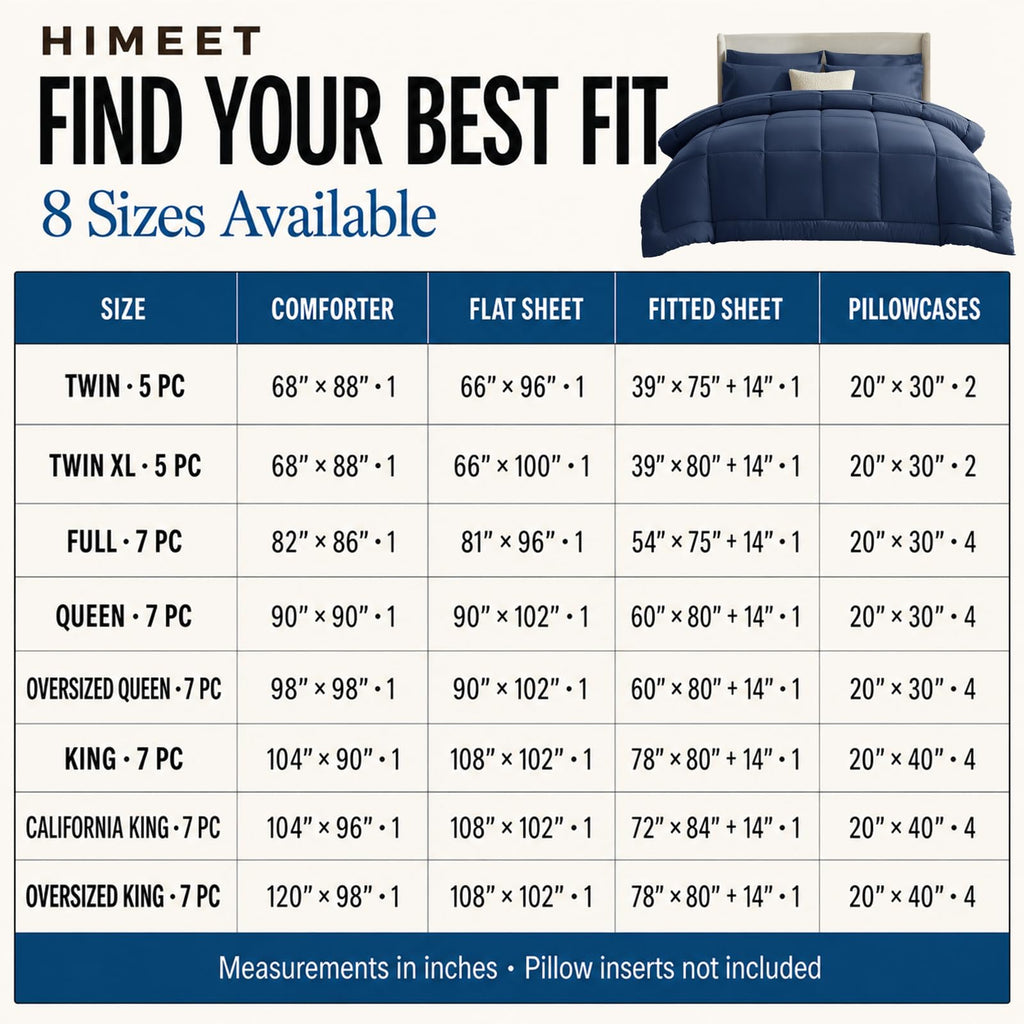 Comforter Set Navy, 7 Pieces Bed in a Bag