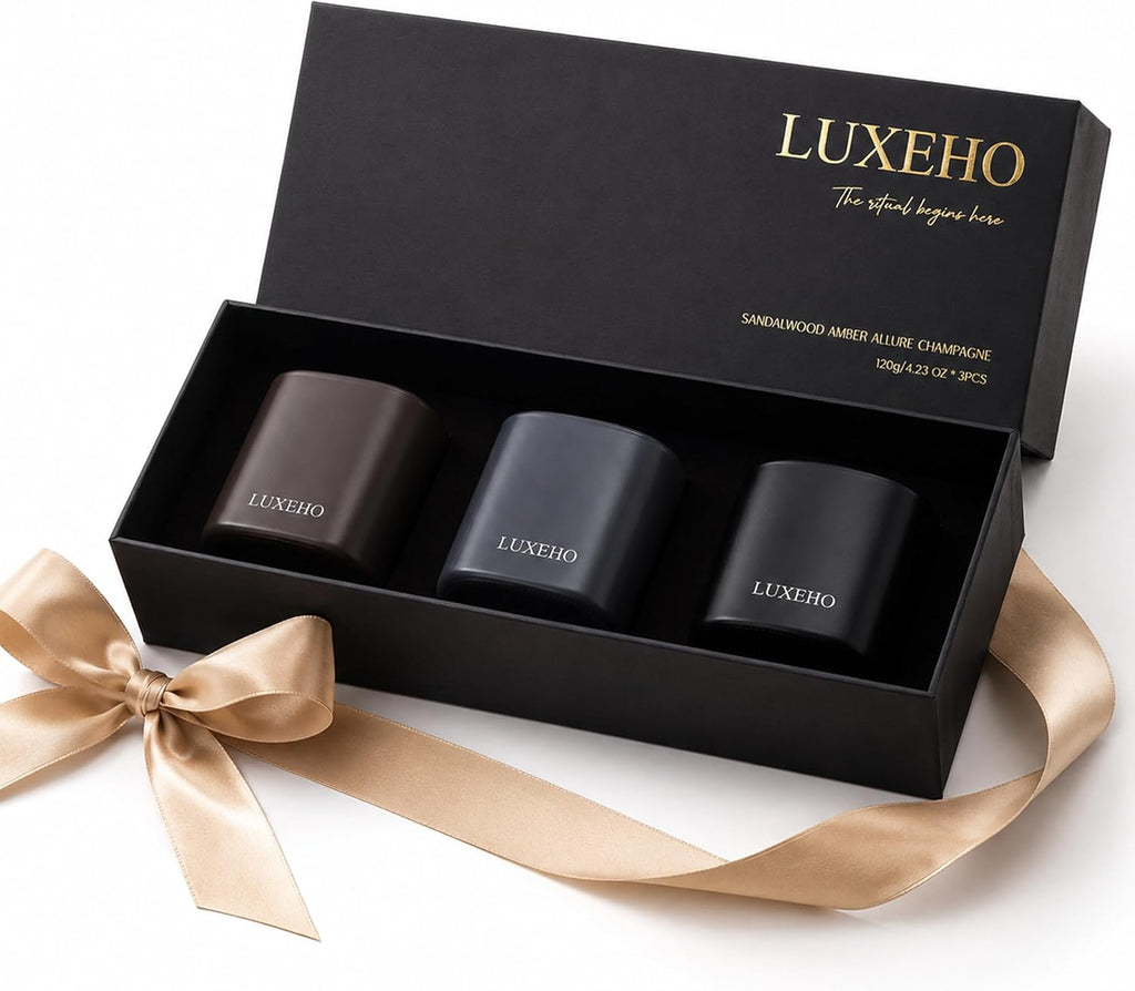 Luxury Scented Candle Set 3-Pack | Home Decor & Giftable Soy Candles | Champagne, Sandalwood & Amber | 75h Burn Time - Set of 3