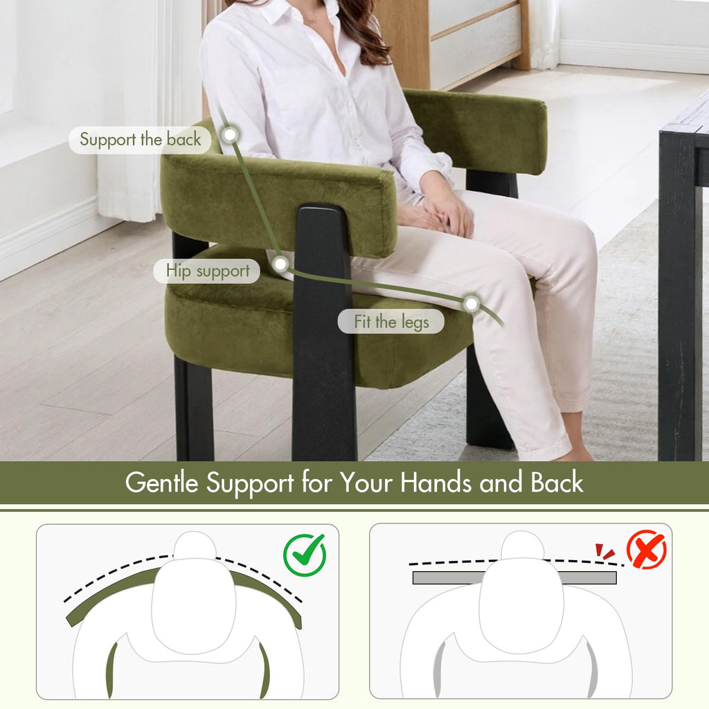 Modern Dining Chairs Set of 6, Upholstered Velvet Barrel Accent Chairs with Backrest & Arms, Wide and Thicker Padded
