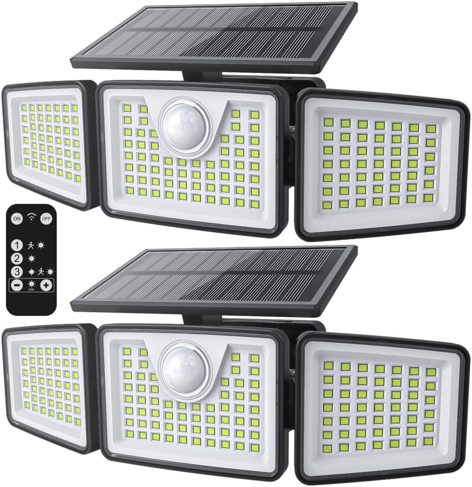 2500LM Solar Lights Outdoor with Motion Sensor,3 Head 270° Wide Angle Street Area Lights,IP65 Waterproof Security
