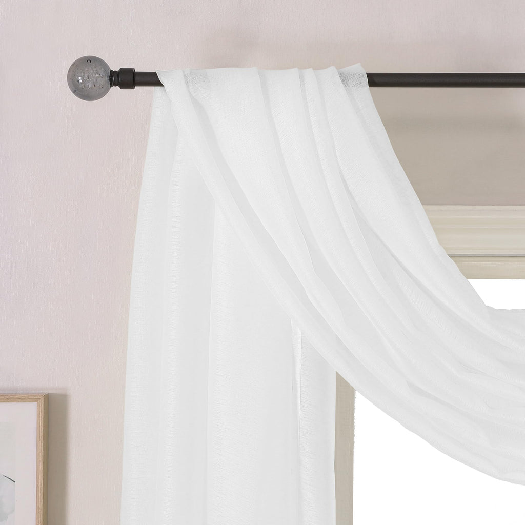 White Sheer Window Valance - Luxury Soft Semi-Sheer Scarf for Window Wedding Arch Curtains (1 Panel, 52 x 216 Inch