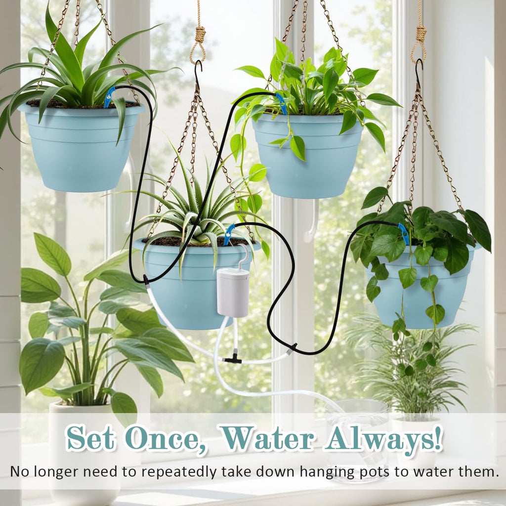 Hanging Planters 10 Inch, 4 Pcs Flower Pots Automatic Watering System Set, Self Watering Hanging Basket with Drainage