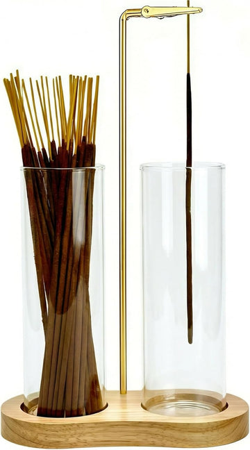 Glass Natural Incense Holder,Warm Minimalism Incense Sticks Burner Holder with Storage,Hang Upside Down Incense