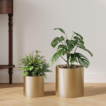 Gold Metal Plant Pot with Drainage Hole, 7'' & 10'' Mid Century Pot Indoor Outdoor Planters, Home Decor Gift Window