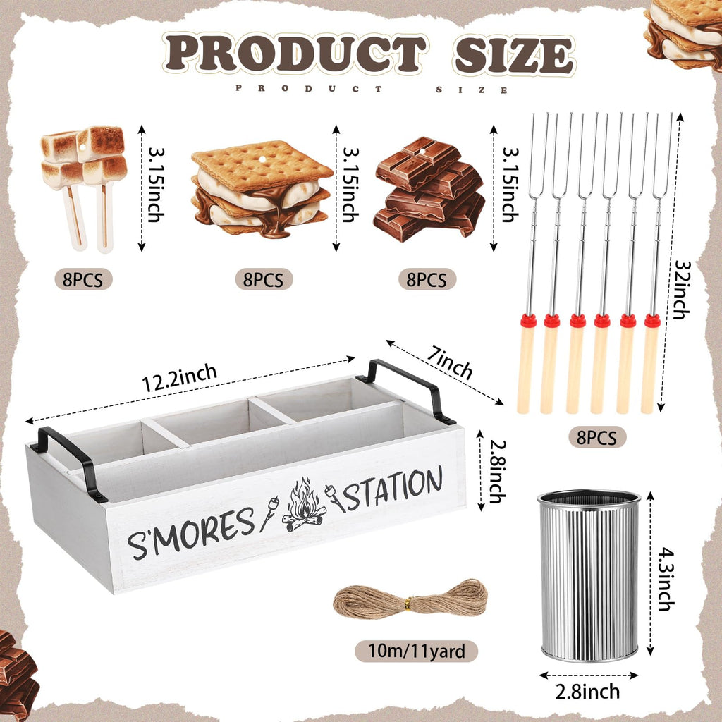 35 Pcs Smores Station Box Farmhouse, Flame Pattern, White