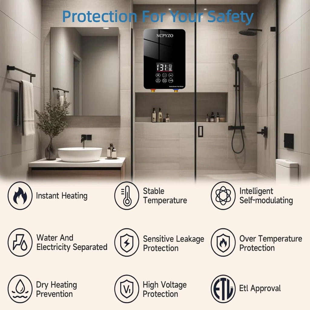 Tankless Water Heater Electric 240V-7000W. Instant Water Heater for Kitchen、Bathroom、Under Sink.On Demand Hot Water