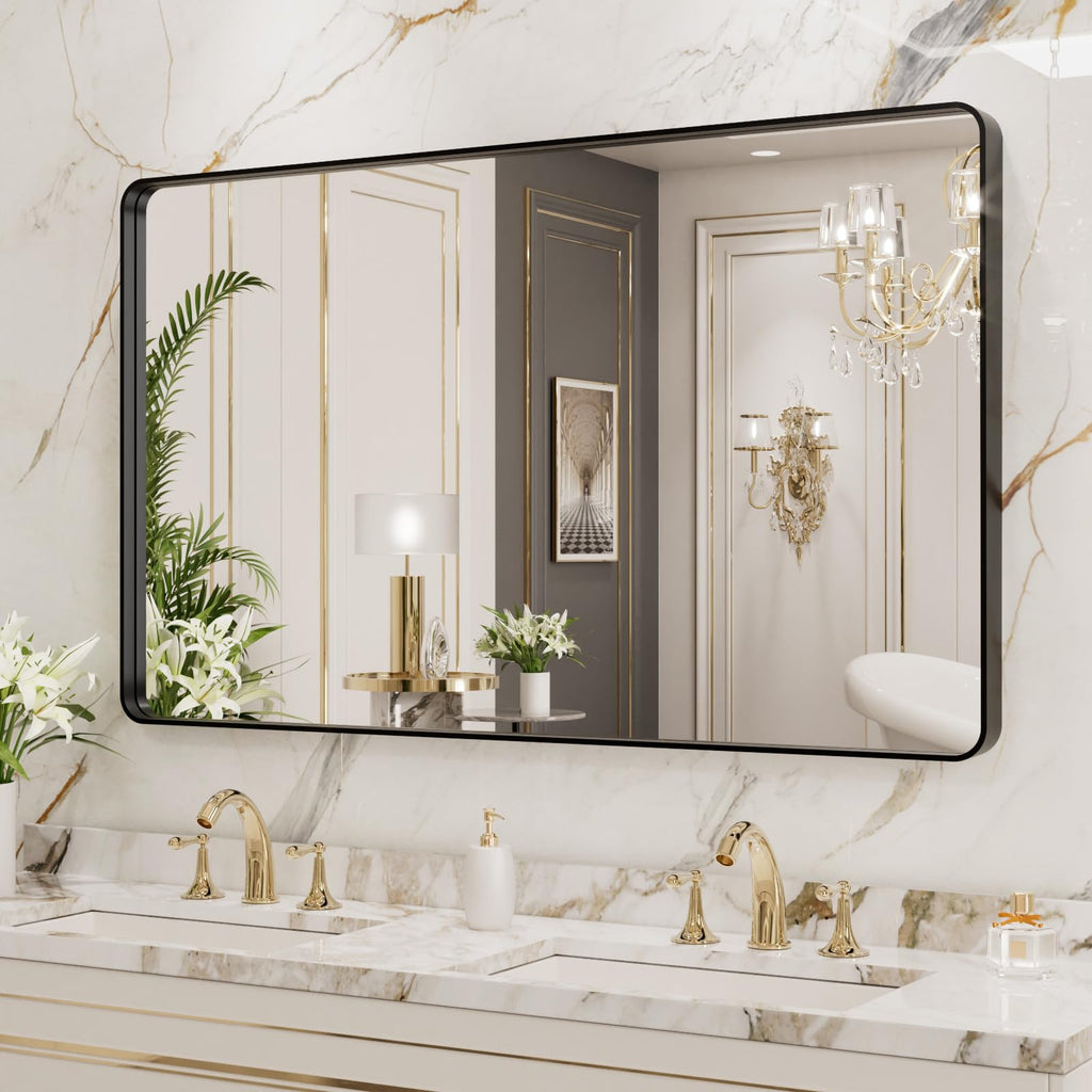 40x24 Inch Black Bathroom Mirror Metal Framed