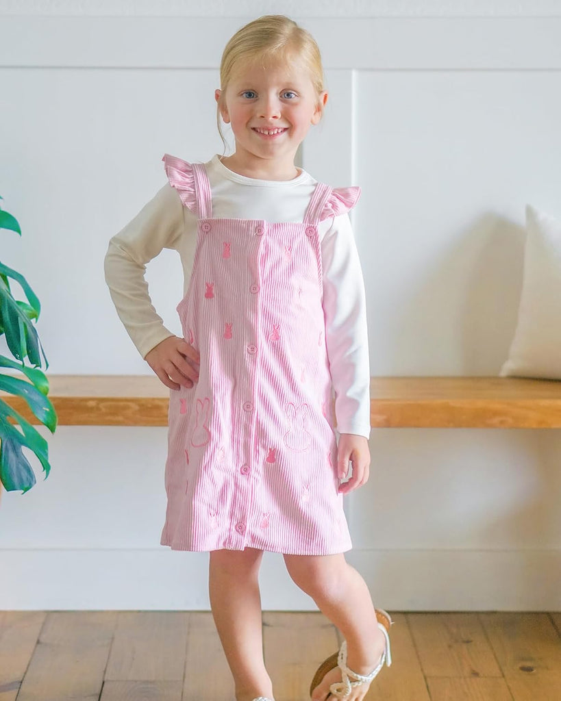 Toddler Girl Embroidered Button Down Overall Jumper Dress Set