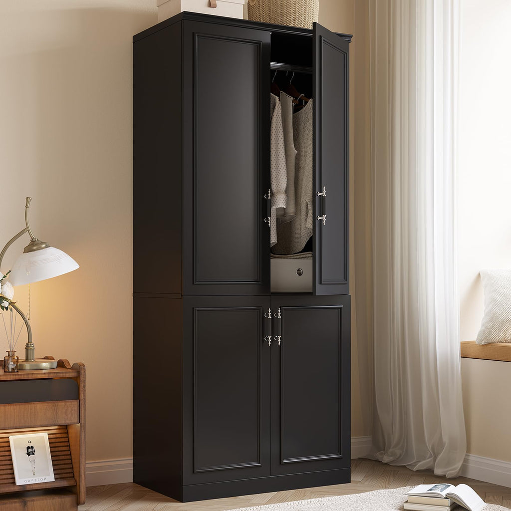 Armoire Wardrobe Closet with 4 Door, 74.8" Large Wardrobe Cabinet with Hanging Rod, Freestanding Modern Bedroom