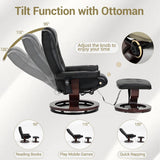Modern Reclining Lounge Chair and Ottoman — Black PU Leather