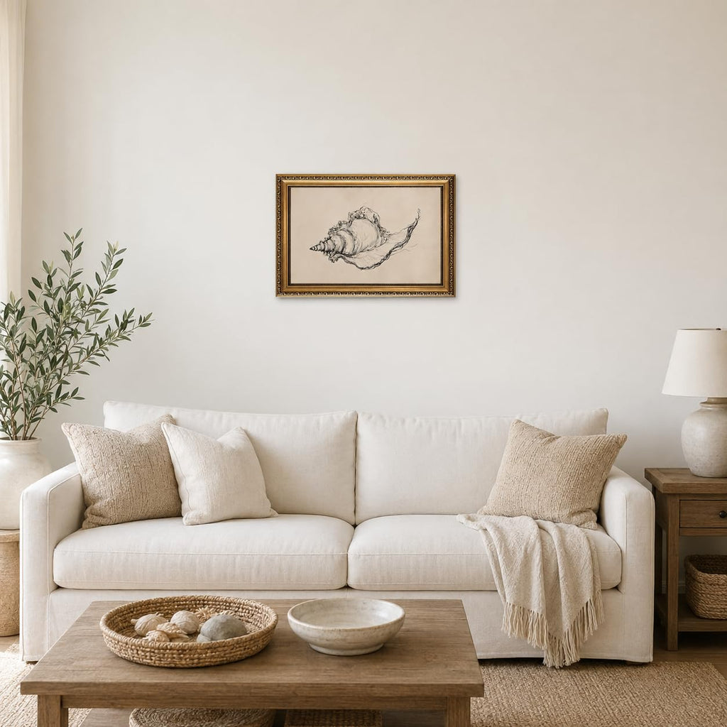 Seashell Bathroom Wall Art Coastal Gold Framed Wall Decor