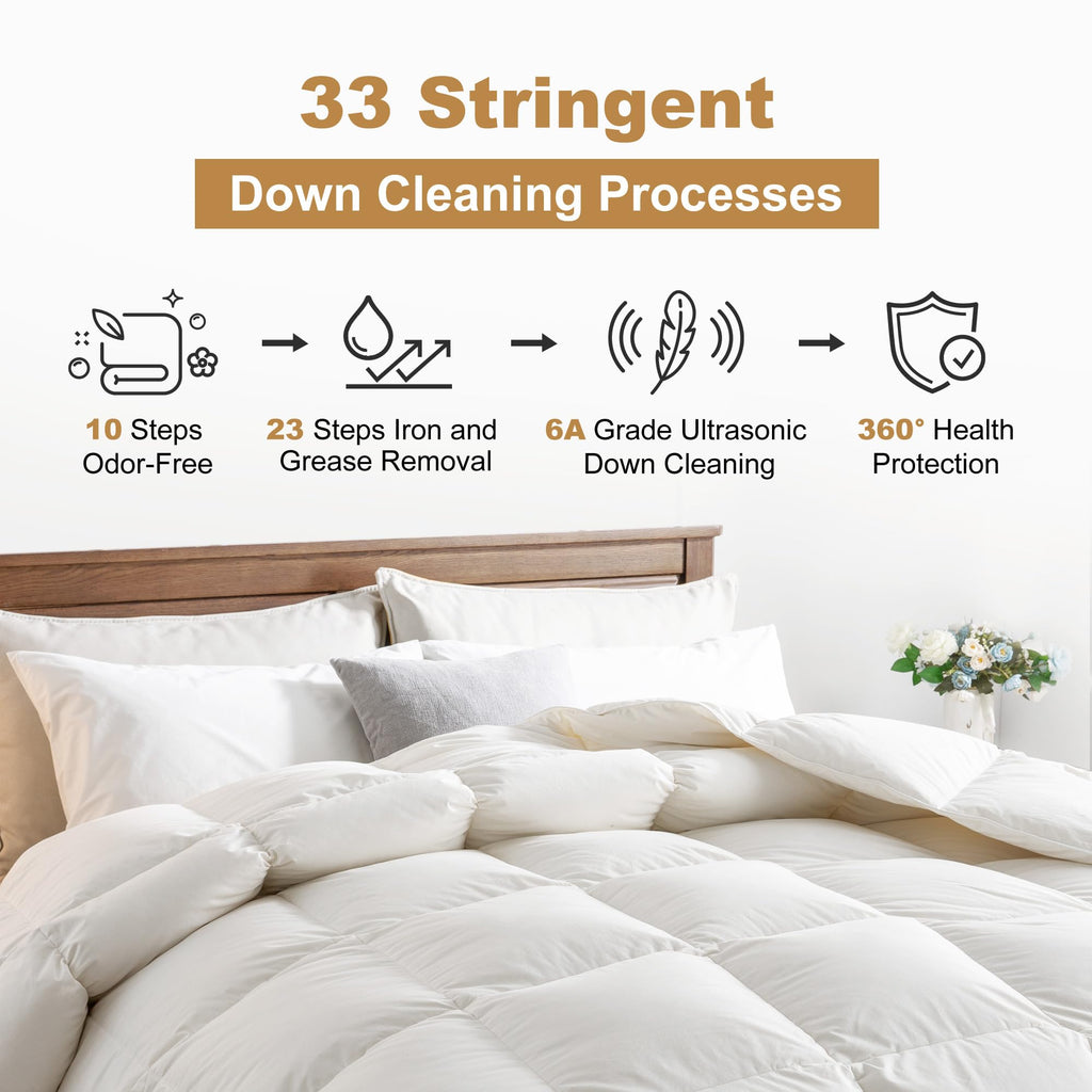 TM Feather Down Comforter 100% Cotton, High Fill Power Medium Warmth for All Season Duvet Insert, California King