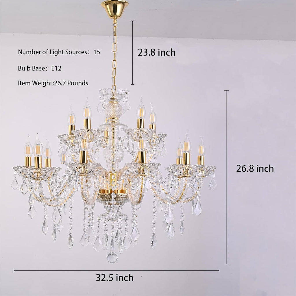 15 Light Crystal Chandelier Double Layer Flush Mount Ceiling Light Fixture with K9 Crystals for Living Room Dining Room Bedroom Luxury Hanging Lamp Lighting Fixtures_ A110-B0D5WC323J