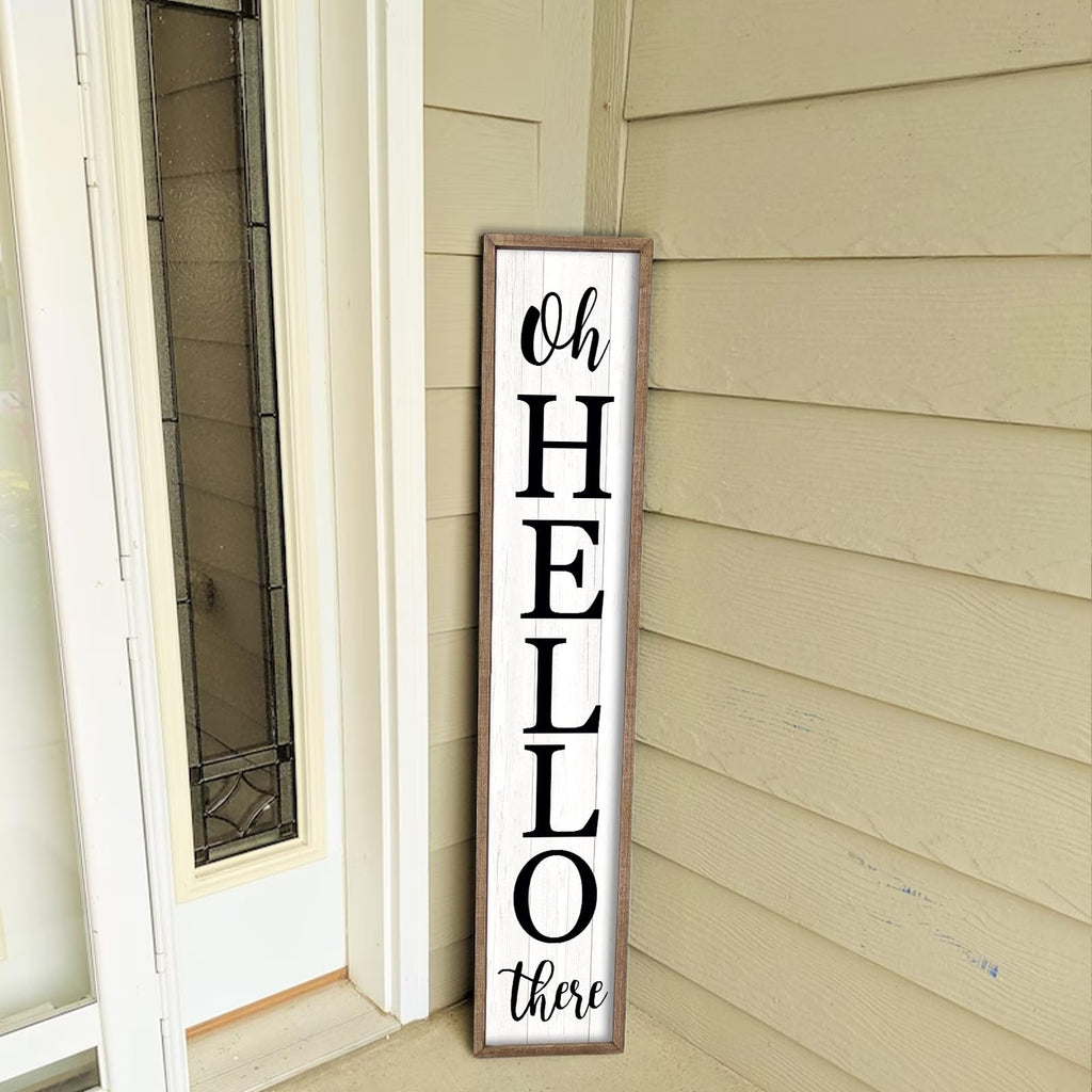 Oh Hello There Outdoor Welcome Sign, 45"X9", Wood White
