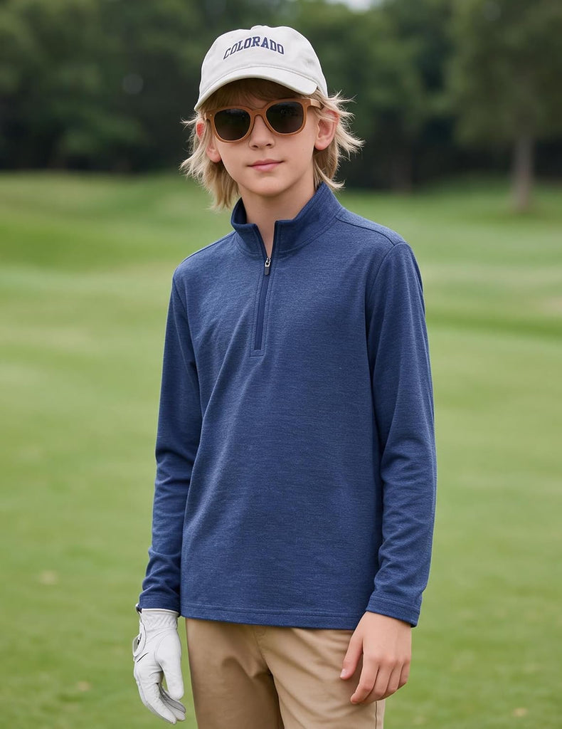 Boy's Quarter Zip Pullover Lightweight Mock Neck Active Tops