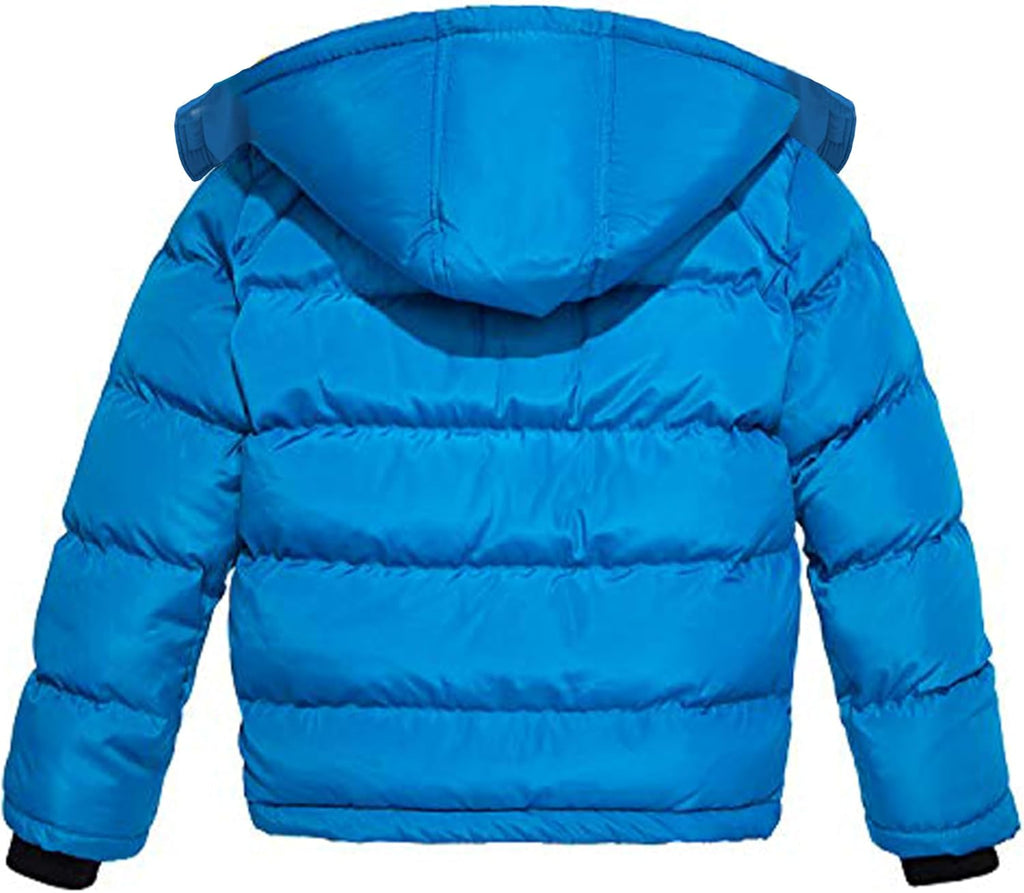 Boys Puffy Winter Coats Fleece-Lined Snow Jackets Removable Hood