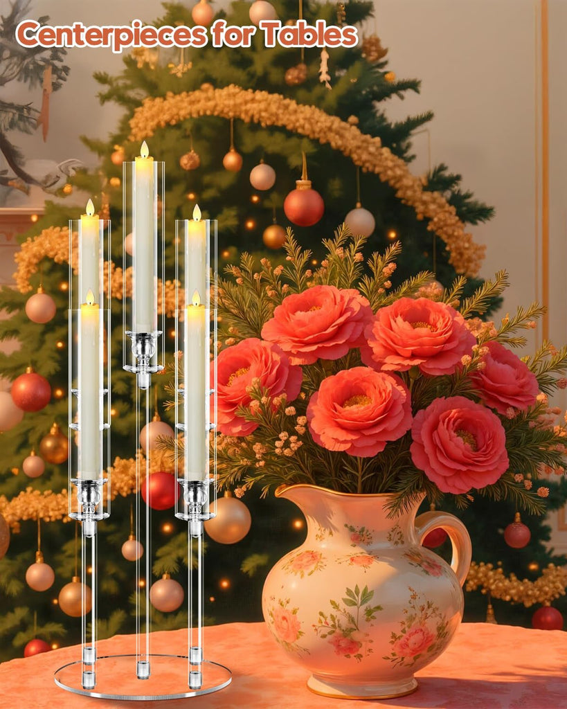 1 Set 5 Arm Acrylic Candle Holder with Candles, Mjkeomo 27'' Tall Table Candelabra, Complete Centerpiece Set for