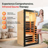 Sauna One Person Infrared Saunas Room Chilean Pine Wood 1050W Dry Saunas Spa with 7 Color Starry Sky Light Oxygen Bar