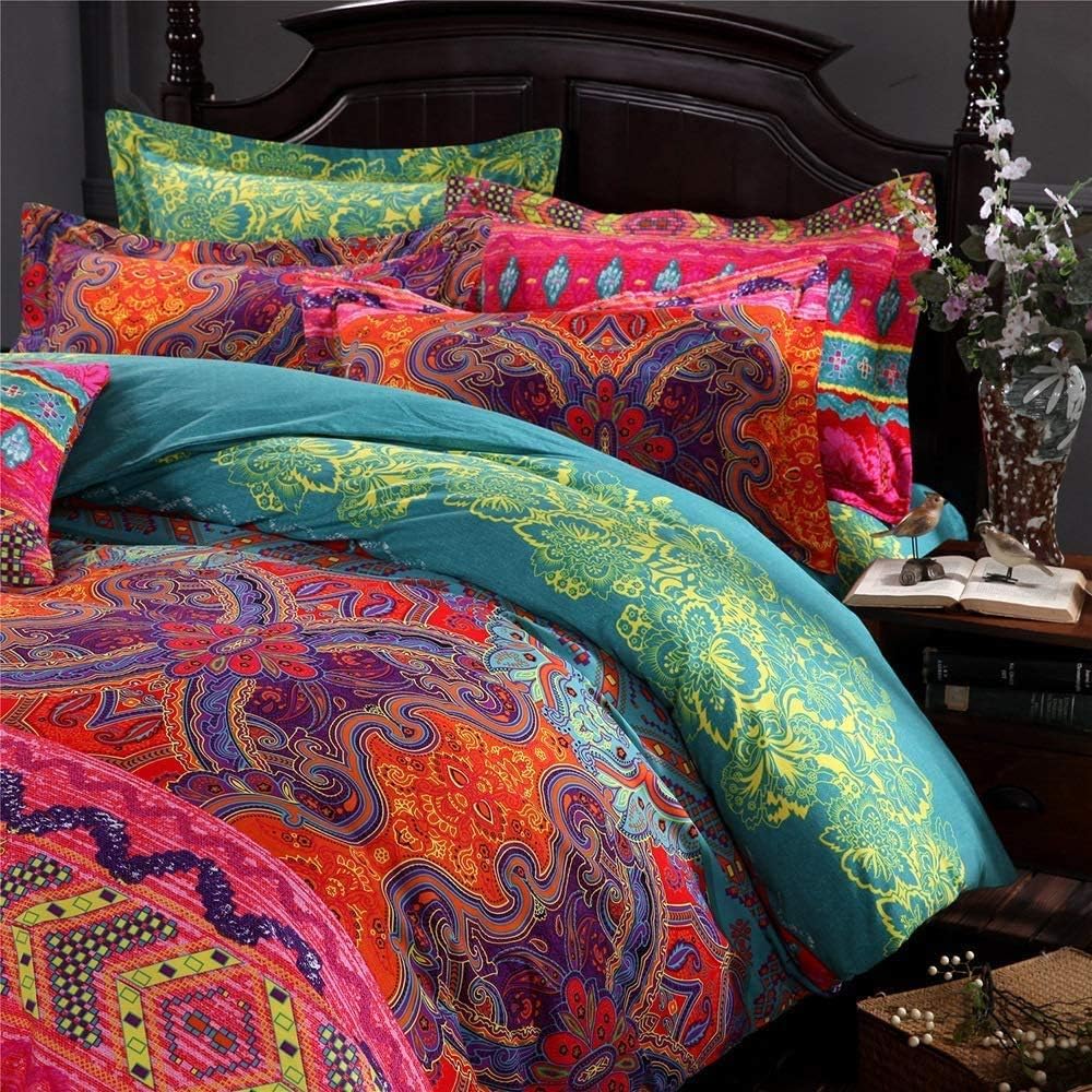Boho Twin Comforter Set Soft Chic Bedding Twin Comforter Set 2 Pieces Lightweight Exotic Red Teal Bohemian Mandala