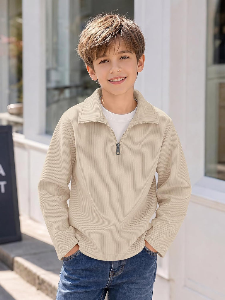 Boys Quarter Zip Sweatshirts Ribbed Knit Fashion Pullover Tops
