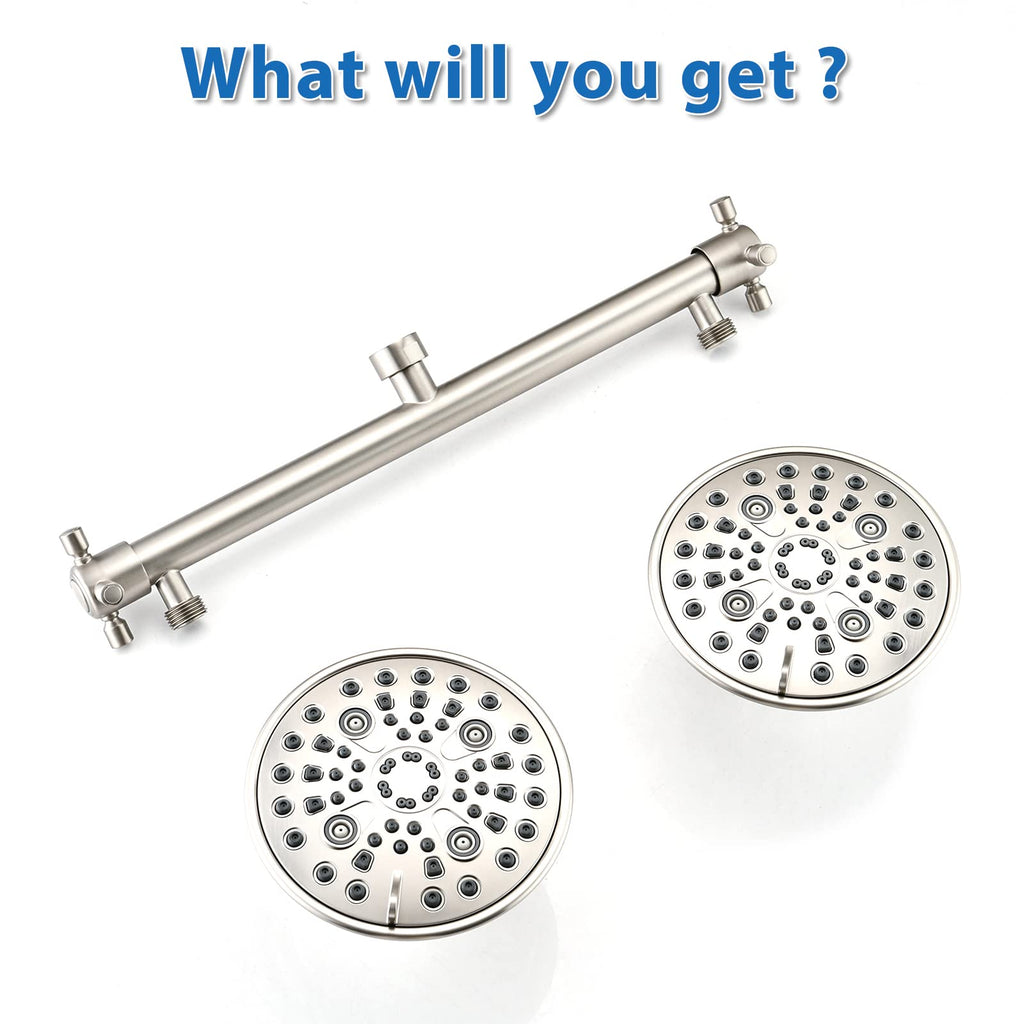 Double Shower Head with Built-in Valve, Brushed Nickel
