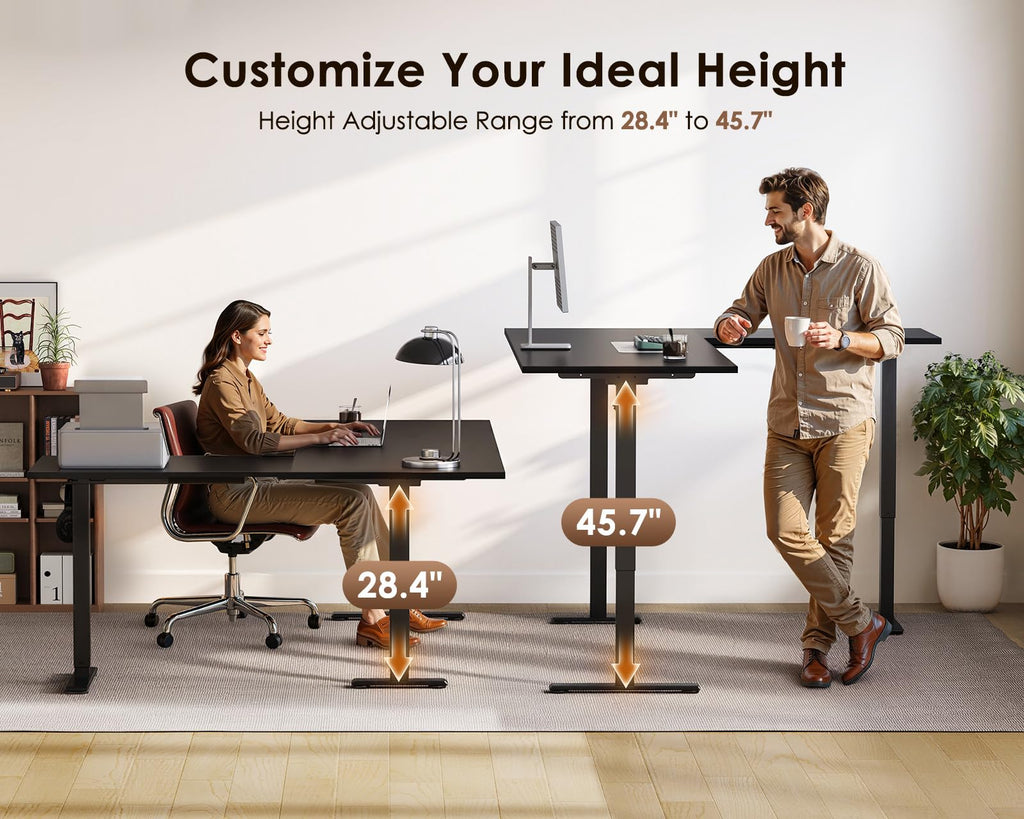 71 Inch Reversible L Shaped Electric Standing Desk, Black