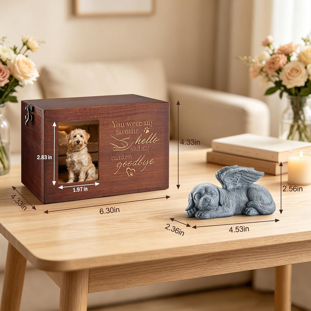Pet Urn for Dogs Wooden Ashes Keepsake Memory Box with Photo Frame Pet Loss Sympathy Remembrance Cremation Urns
