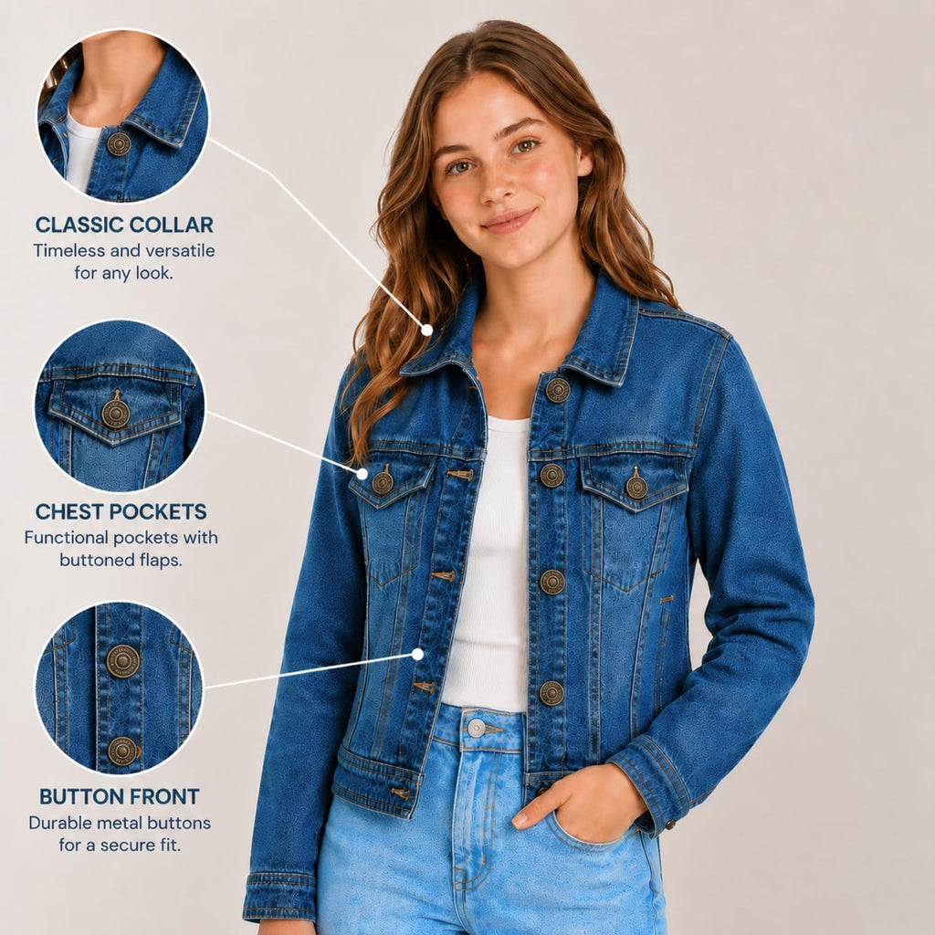 Girls Denim Jacket, Classic Jean Jacket, 100% Cotton