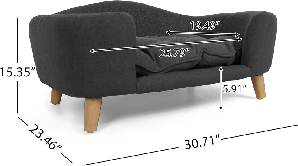 Mid-Century Modern Pet Dog Bed Tufted Fabric Dog Sofa Couch with Solid Birch Wood Legs for Small Dogs 11 to 25 lbs